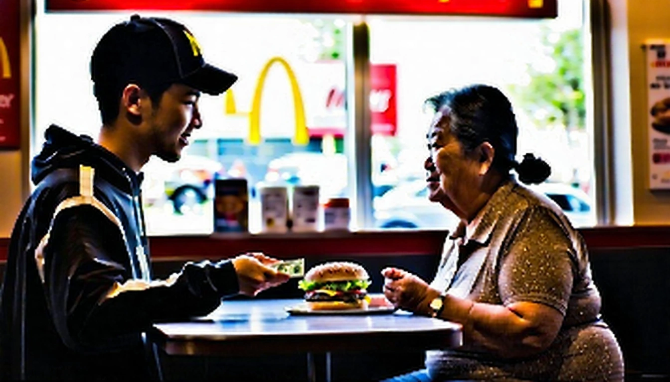 A brief note marking an old website headline introduces a story by JY Yang dated April 7 2012 about an encounter in a McDonalds with an elderly Chinese woman asking for a hamburger